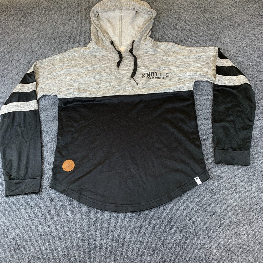 Popular Knott's Berry Farm Hoodie Womens Small Gray Black Good Colorblock Stripe